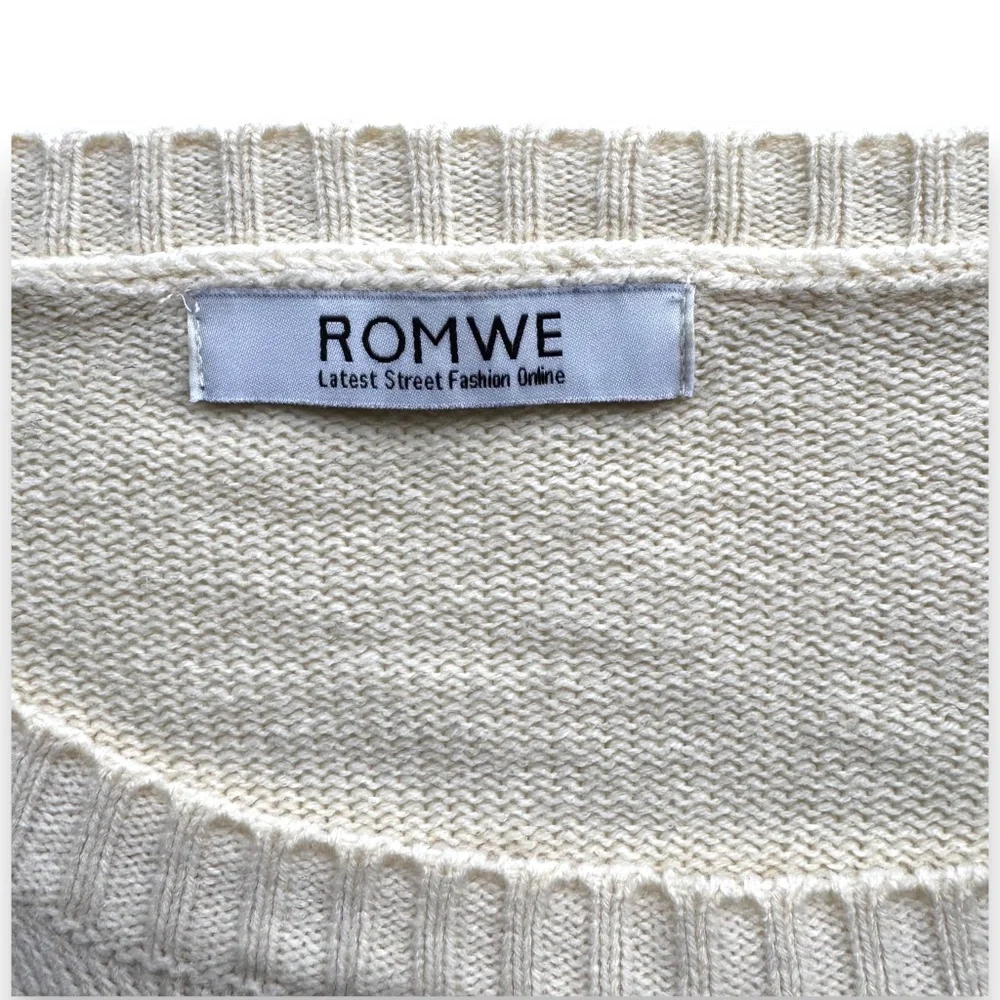 ROMWE off white studded cross sweater lightweight knit long sleeve
